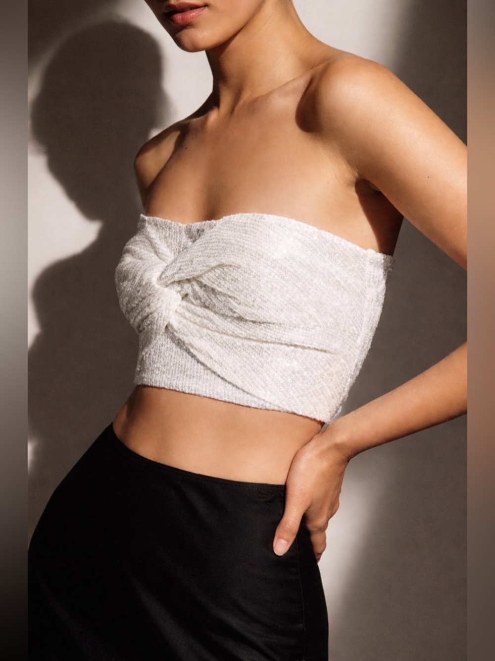 Anthropologie Ranna Gill Sequin Bustier Crop Top White Large NWT